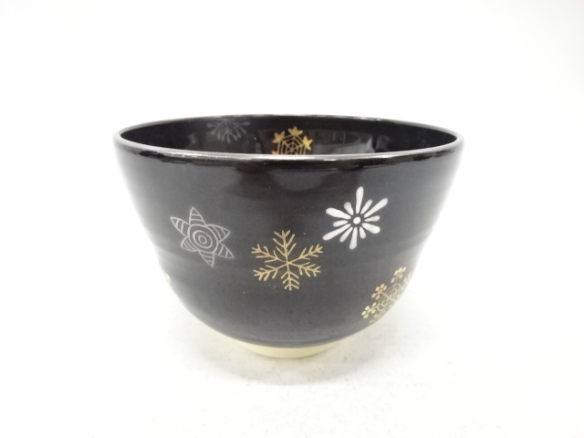 田中香泉造　金彩色絵　雪華　茶碗